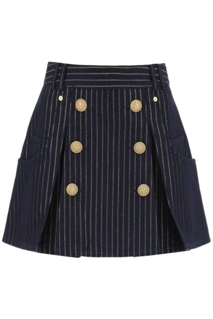 Balmain Pinstriped-denim Mini Skirt