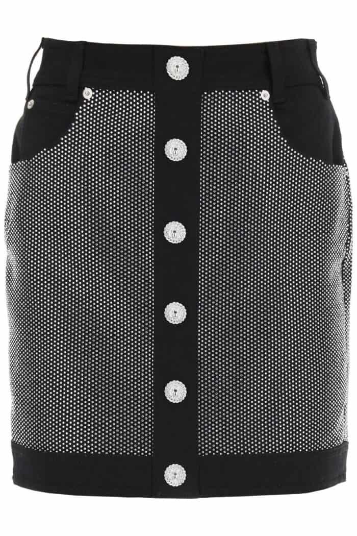 Balmain Rhinestone-studded Denim Mini Skirt