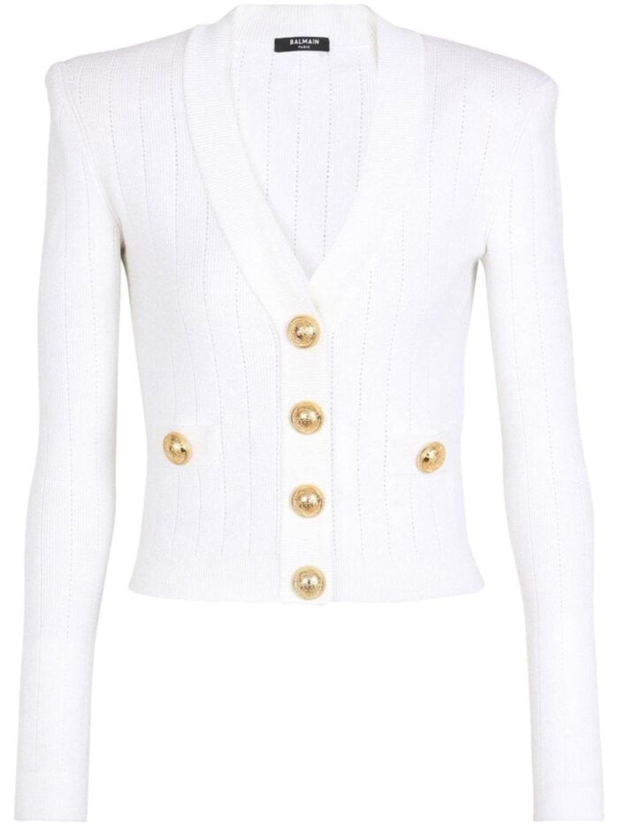 BALMAIN Ribbed-knit V-neck Cardigan