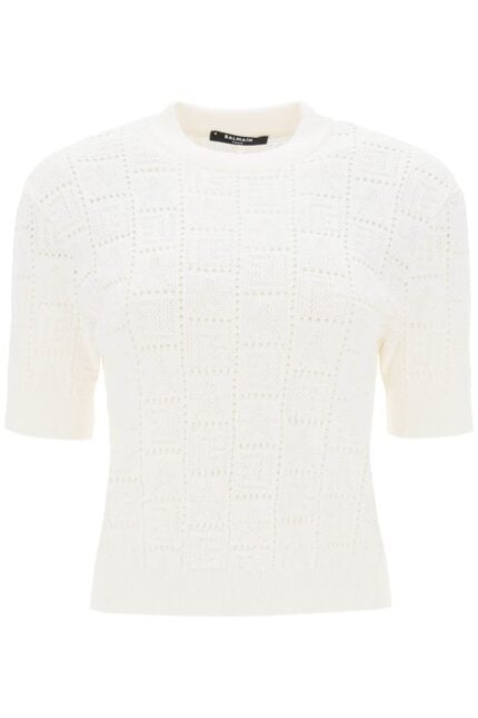 BALMAIN Short-sleeved Top In Monogram Knit