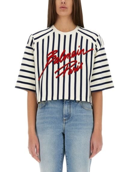 Balmain STRIPED BASEBALL T-SHIRT