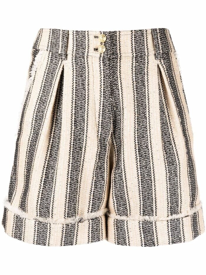 BALMAIN STRIPED COTTON-PIQUE SHORTS