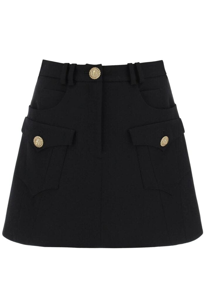 Balmain Trapeze Mini Skirt With Embossed Buttons - Image 1