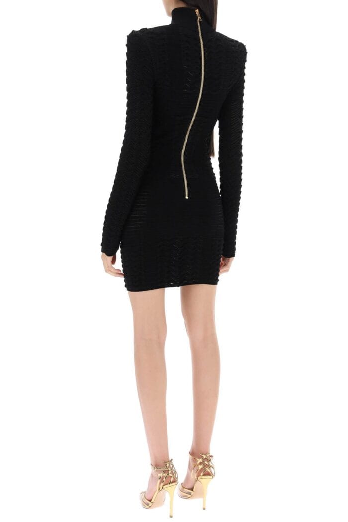 Balmain Turtleneck Mini Dress In Texturized Knit