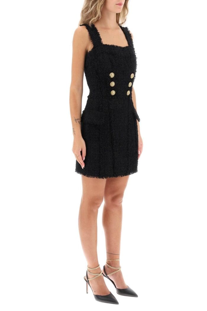 Balmain Tweed Mini Dress With Golden Buttons