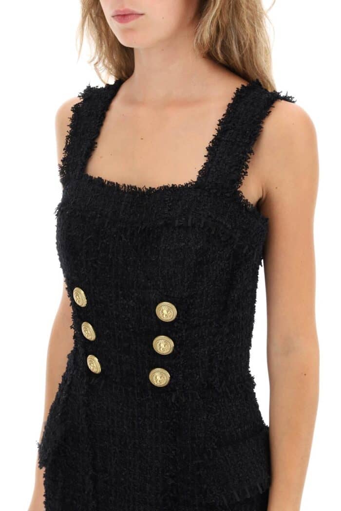 Balmain Tweed Mini Dress With Golden Buttons