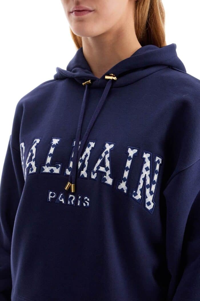 BALMAIN Vichy Logo Cropped Sweatshirt