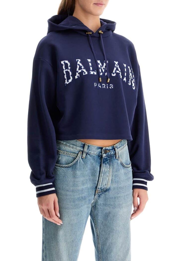 BALMAIN Vichy Logo Cropped Sweatshirt