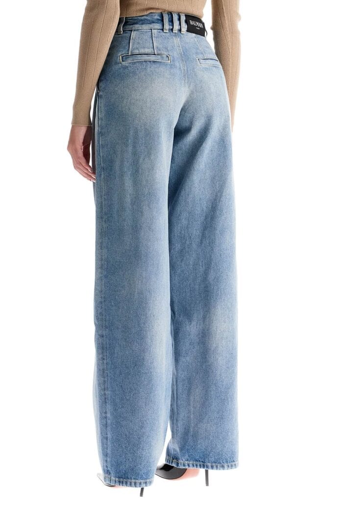 BALMAIN Wide Leg Jeans With Pleats