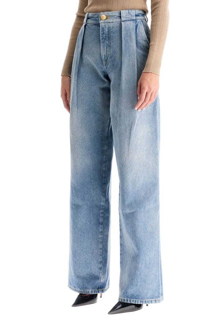 BALMAIN Wide Leg Jeans With Pleats