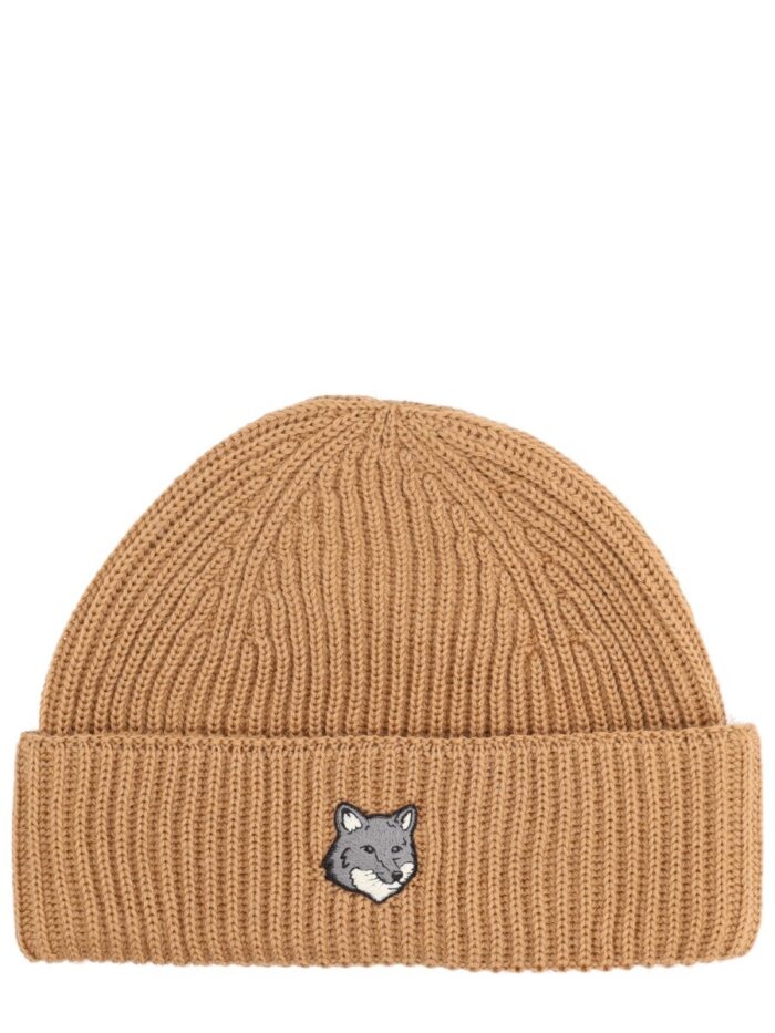 maison kitsune beanie with fox patch Maison Kitsune Beanie With Fox Patch