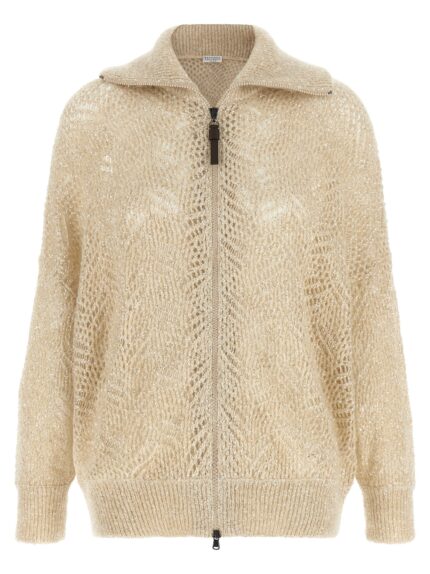 Brunello Cucinelli Beige 'Dazzling Abstract Leaf' Cardigan