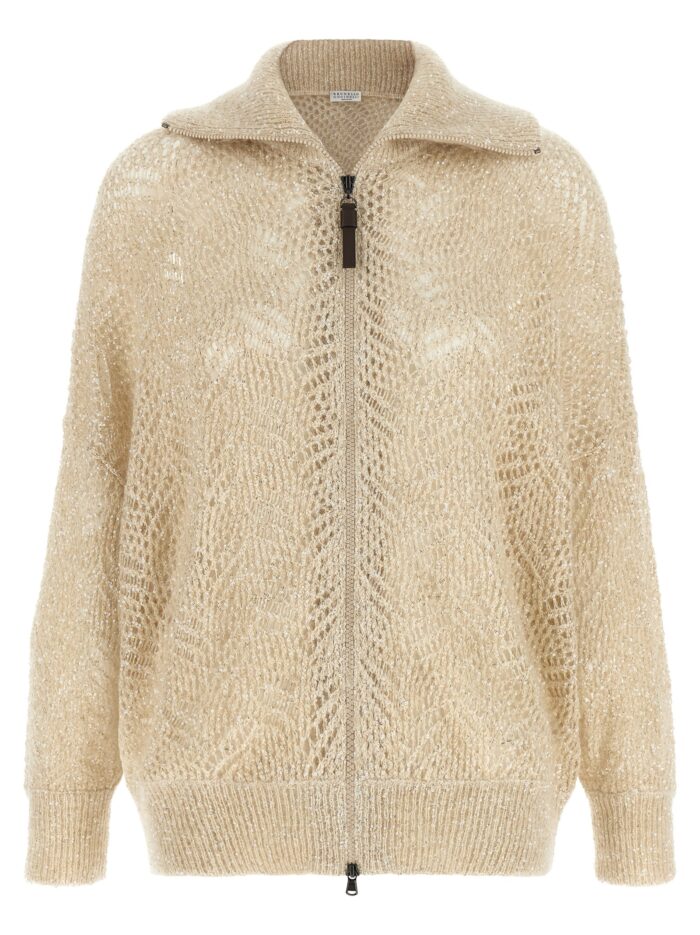 brunello cucinelli beige 'dazzling abstract leaf' cardigan Brunello Cucinelli Beige 'Dazzling Abstract Leaf' Cardigan