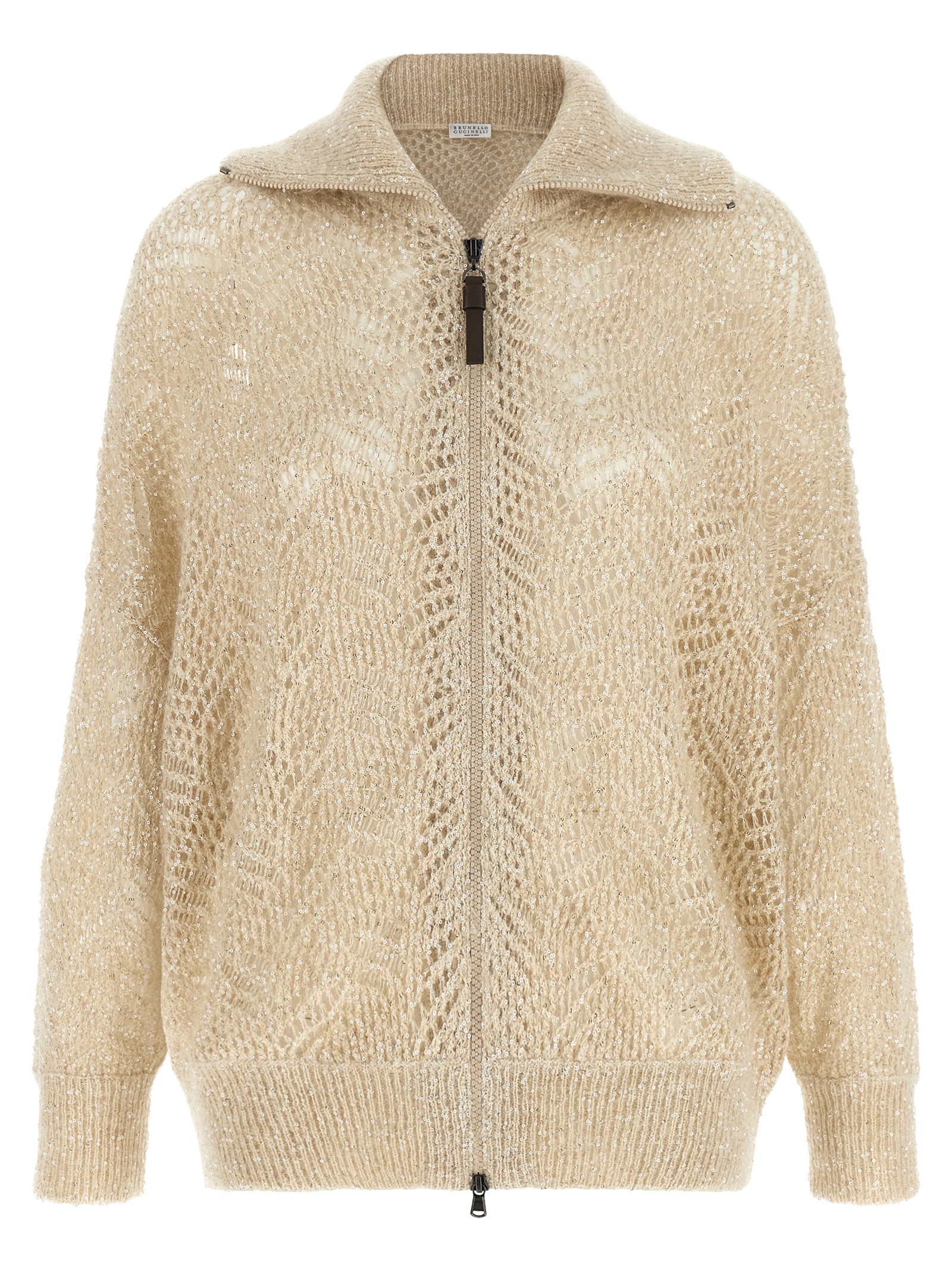 Brunello Cucinelli Beige 'Dazzling Abstract Leaf' Cardigan