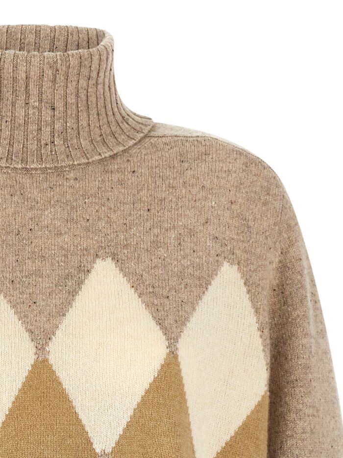 Ballantyne Beige Diamond Turtleneck Sweater