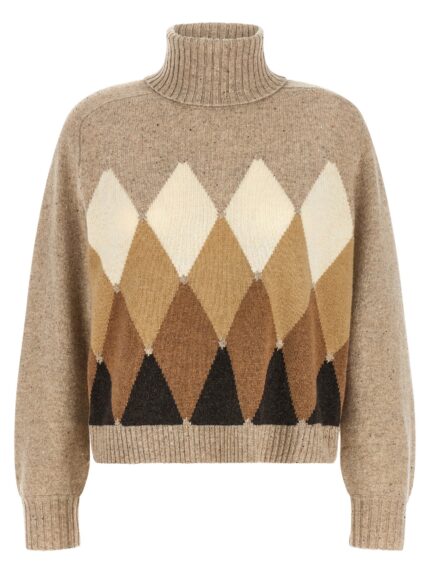 Ballantyne Beige Diamond Turtleneck Sweater