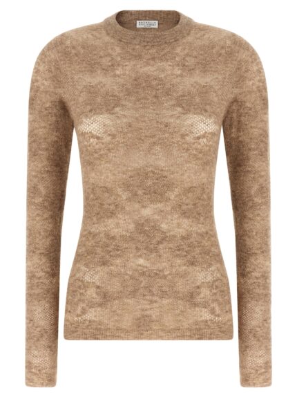 Brunello Cucinelli Beige 'Flower Lace' Sweater