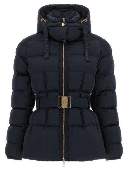 Elisabetta Franchi Belted Down Jacket With Logo Buckle