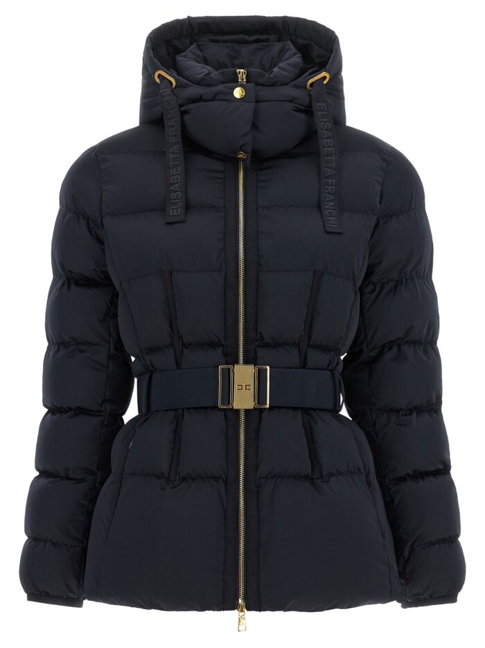Elisabetta Franchi Belted Down Jacket With Logo Buckle