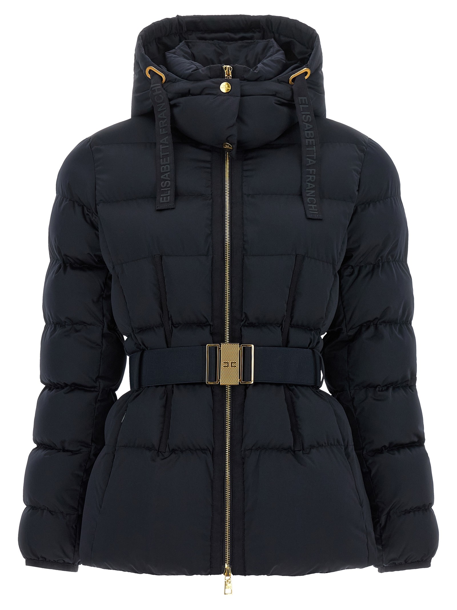 Elisabetta Franchi Belted Down Jacket With Logo Buckle
