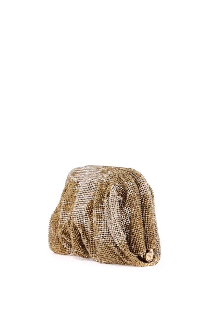 BENEDETTA BRUZZICHES Compact Bag In Sparkling Gold Rhinestone Mesh With Hook Closure