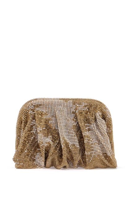 BENEDETTA BRUZZICHES Compact Bag In Sparkling Gold Rhinestone Mesh With Hook Closure