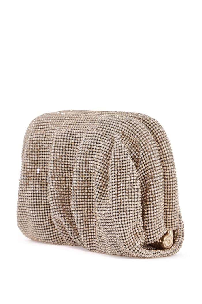 BENEDETTA BRUZZICHES Compact Pleated Light Gold Rhinestone Evening Bag