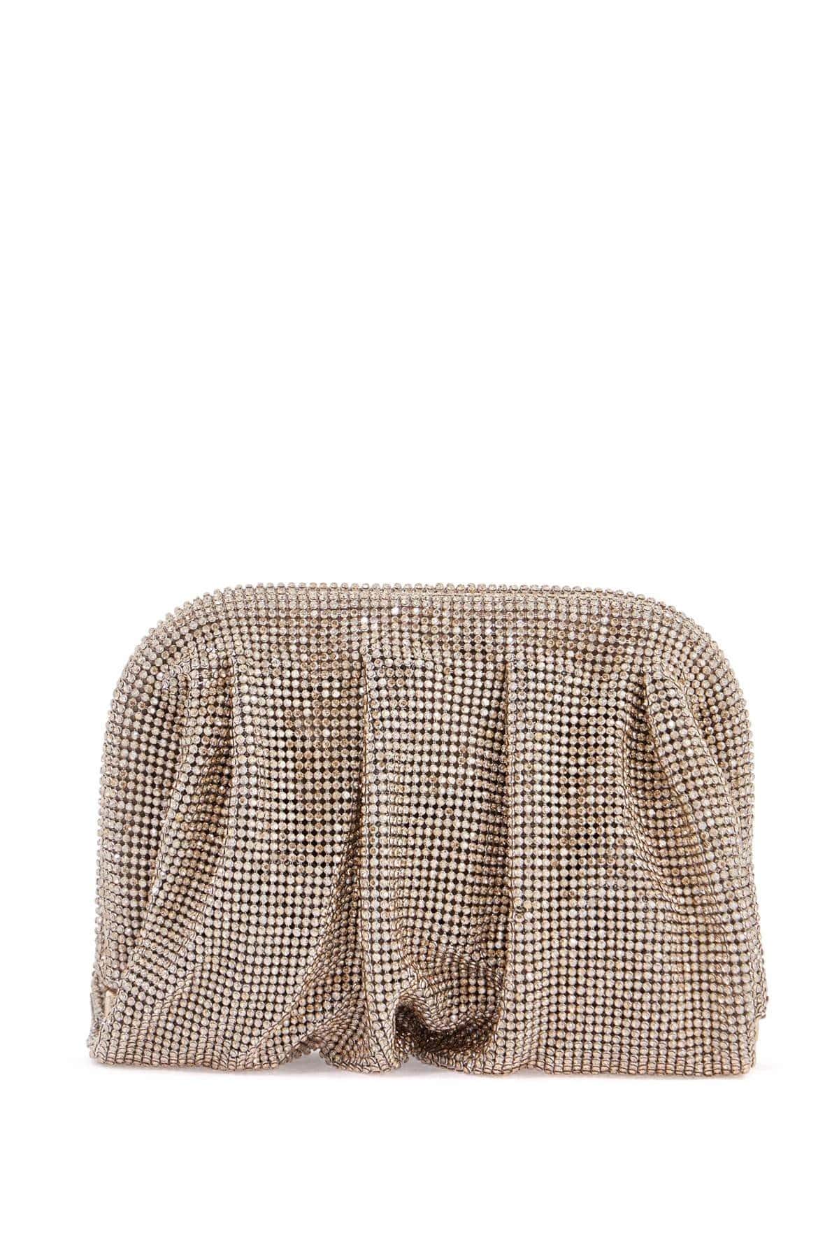 BENEDETTA BRUZZICHES Compact Pleated Light Gold Rhinestone Evening Bag