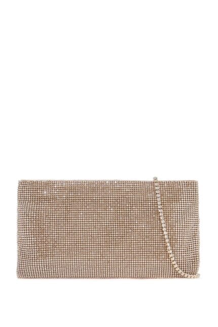 BENEDETTA BRUZZICHES Compact Rectangular Bag In Light Gold Rhinestones With Elegant And Sophisticated Chain