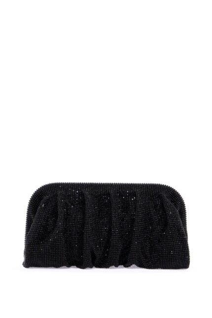 BENEDETTA BRUZZICHES Elegant Large Black Rhinestone Evening Bag For Ceremony