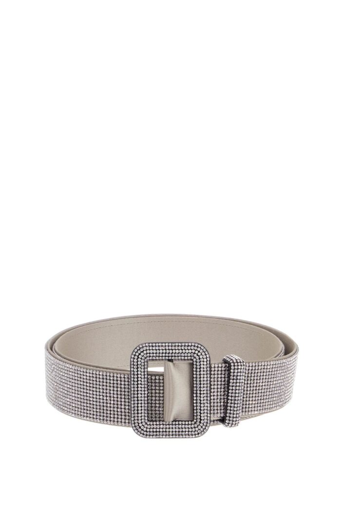 BENEDETTA BRUZZICHES Elegant Light Gray Floral Strass Venus Belt