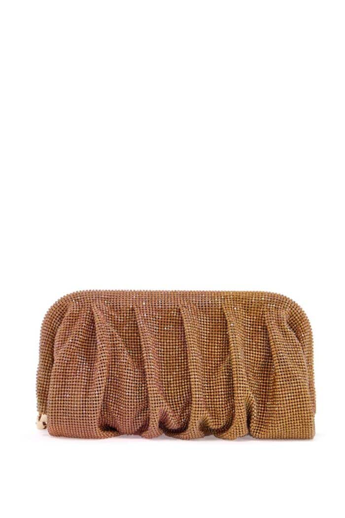 BENEDETTA BRUZZICHES Medium Gold Pleated Rhinestone Mesh Bag For Elegant Events