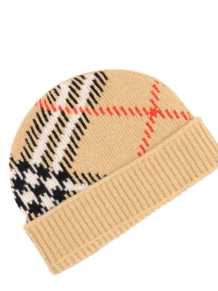 Burberry Berretto In Cashmere Con Motivo Check