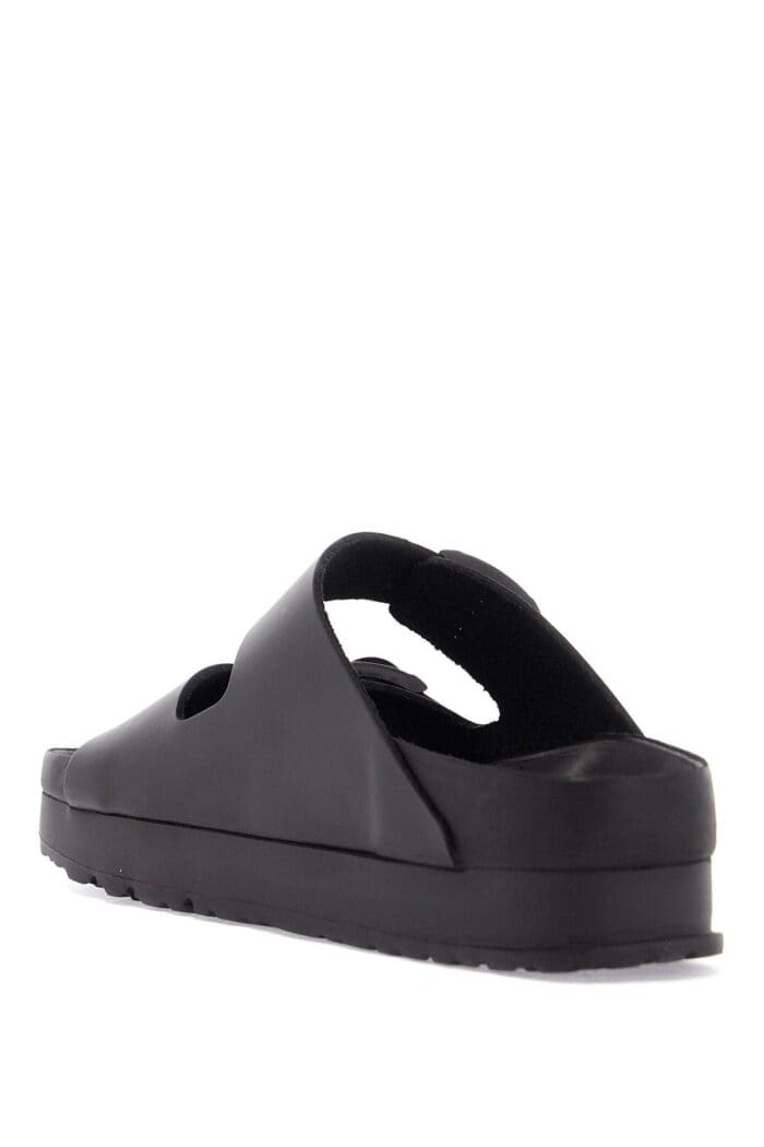 BIRKENSTOCK Black Leather Platform Sandals With Two Straps And Metal Buckles