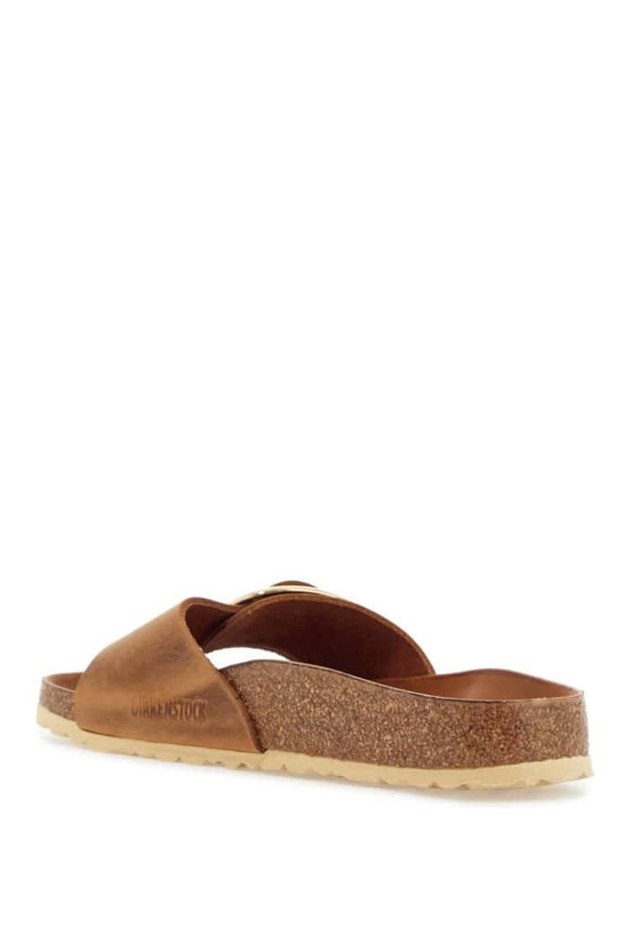 BIRKENSTOCK Cognac Oiled Leather Slippers With Large Buckle