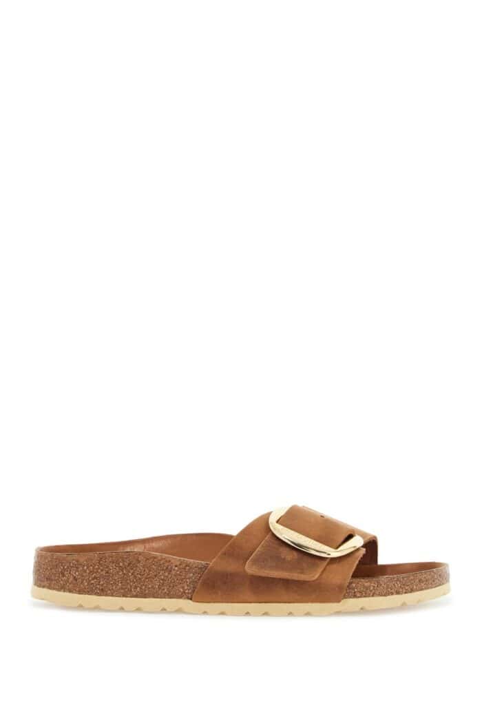 BIRKENSTOCK Cognac Oiled Leather Slippers With Large Buckle