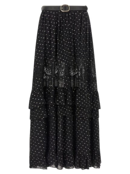 SELF PORTRAIT 'Black And Gold Chiffon Lace Maxi' Skirt