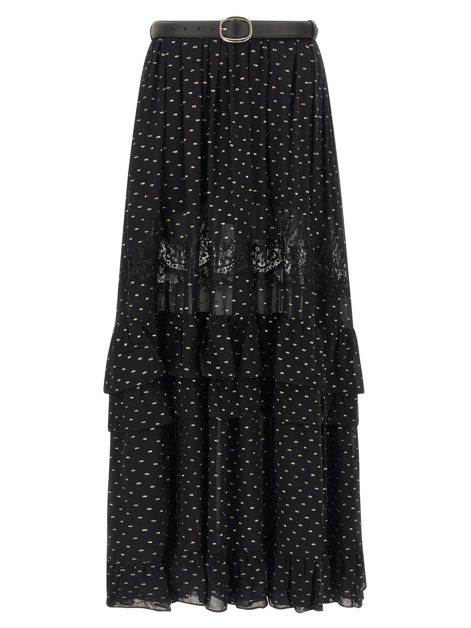 SELF PORTRAIT 'Black And Gold Chiffon Lace Maxi' Skirt