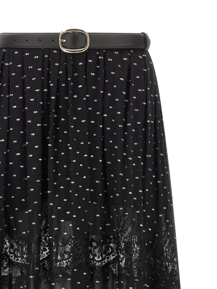 SELF PORTRAIT 'Black And Gold Chiffon Lace Maxi' Skirt
