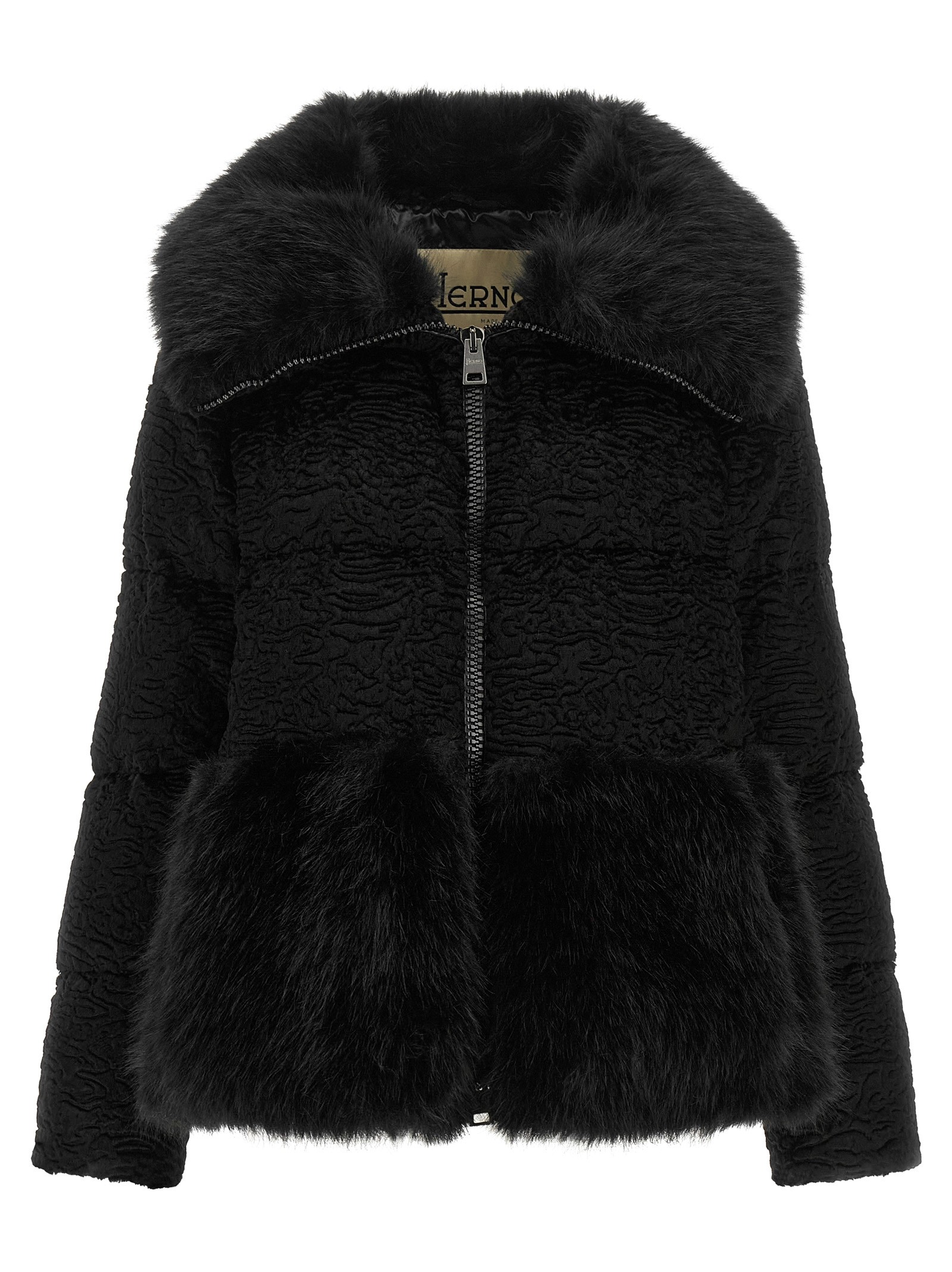 Herno Black Astrakhan Effect Jacket