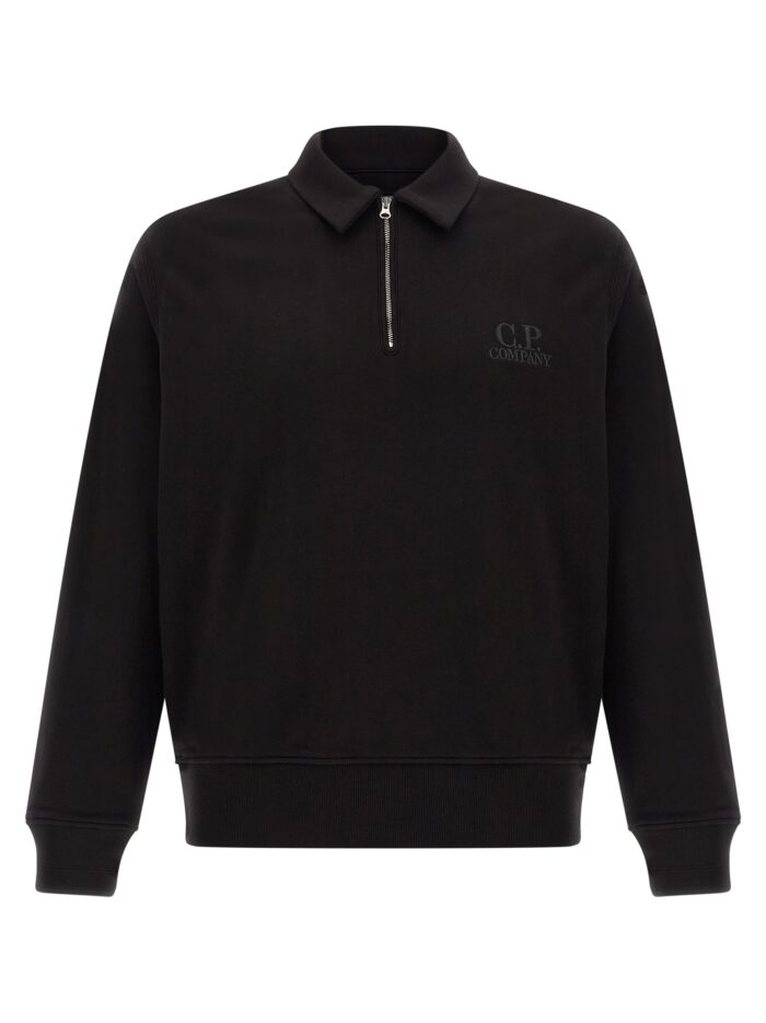 c.p. company black cotton fleece sweatshirt C.P. COMPANY Black Cotton Fleece Sweatshirt