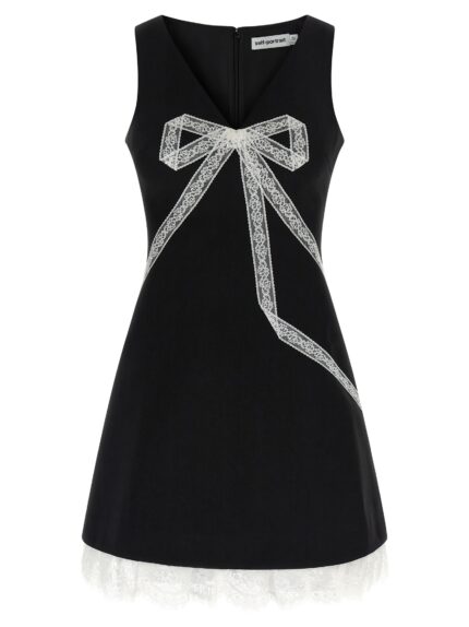 SELF PORTRAIT 'Black Crêpe Bow Lace Mini' Dress
