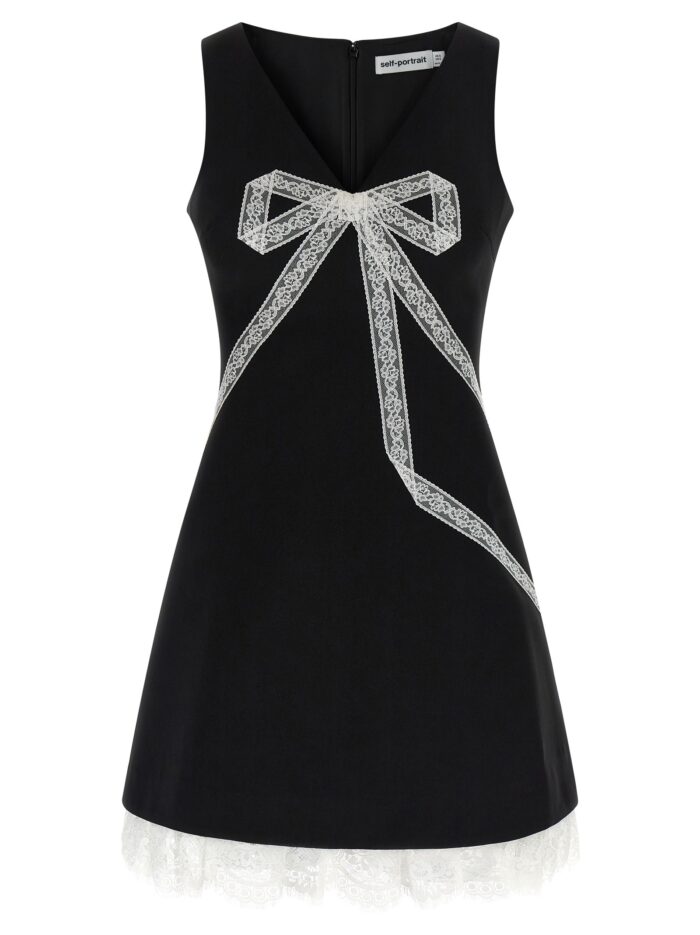 SELF PORTRAIT 'Black Crêpe Bow Lace Mini' Dress