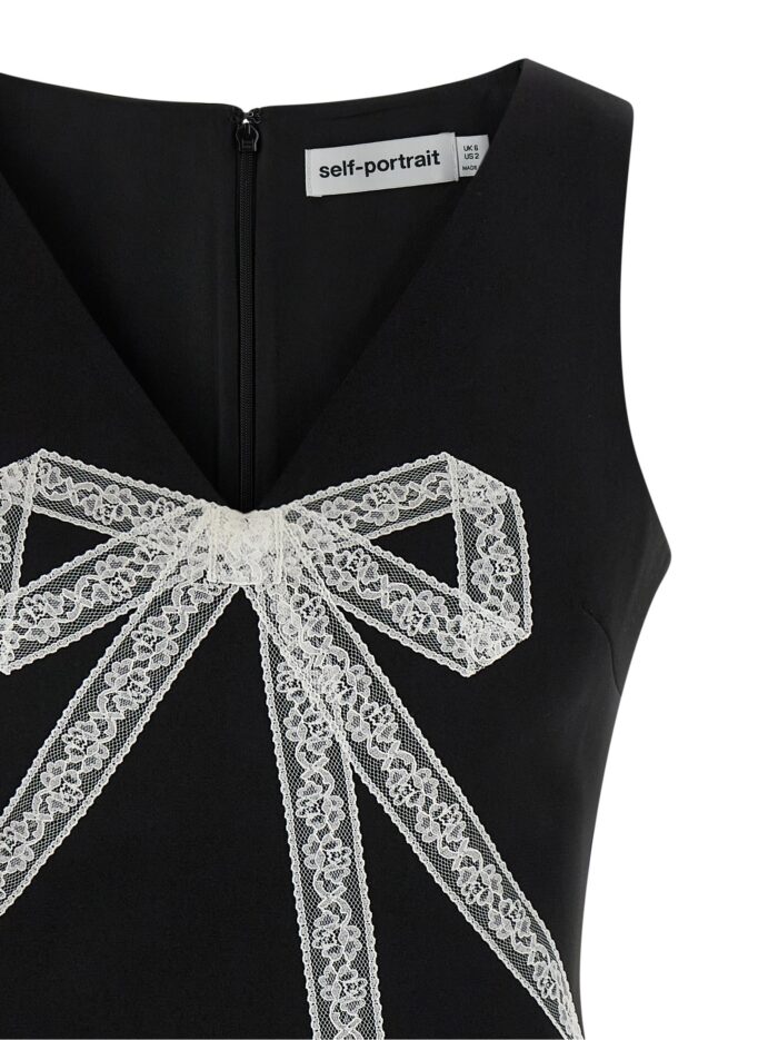 SELF PORTRAIT 'Black Crêpe Bow Lace Mini' Dress