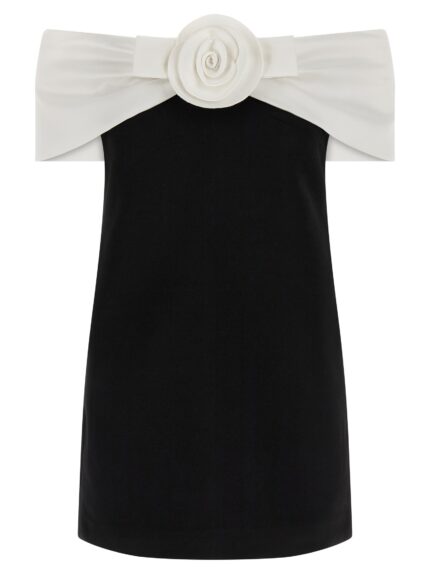 SELF PORTRAIT 'Black Crêpe Flower Mini' Dress