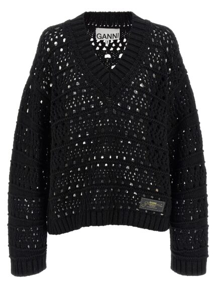 GANNI 'Black Crochet V-neck' Sweater