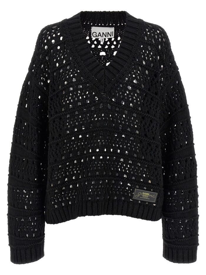 ganni 'black crochet v neck' sweater GANNI 'Black Crochet V-neck' Sweater