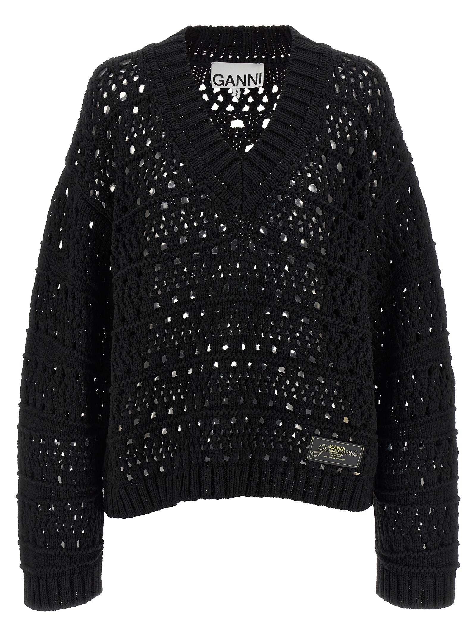 GANNI 'Black Crochet V-neck' Sweater
