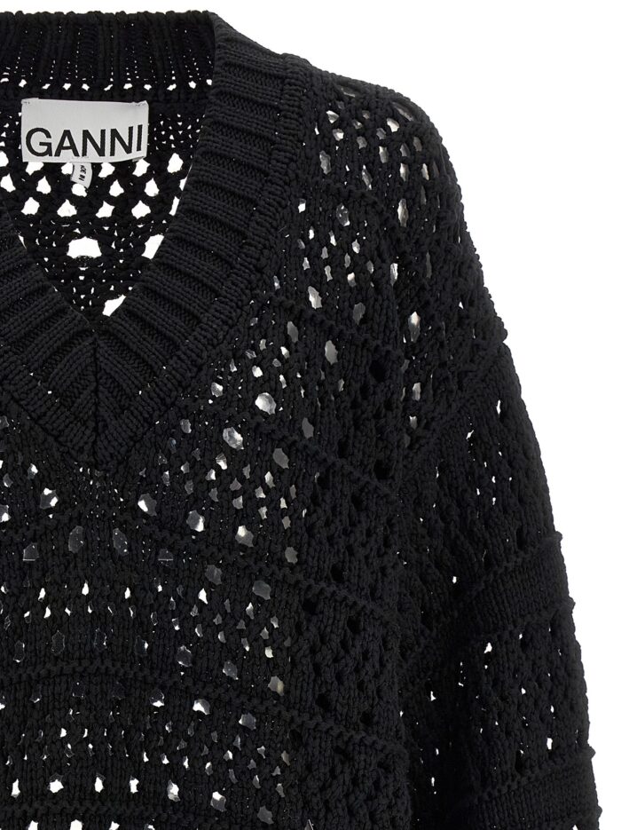 GANNI 'Black Crochet V-neck' Sweater