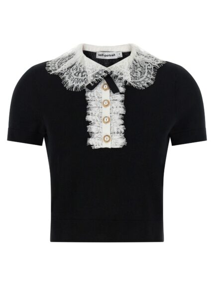 SELF PORTRAIT 'Black Knit Lace Collar' Top